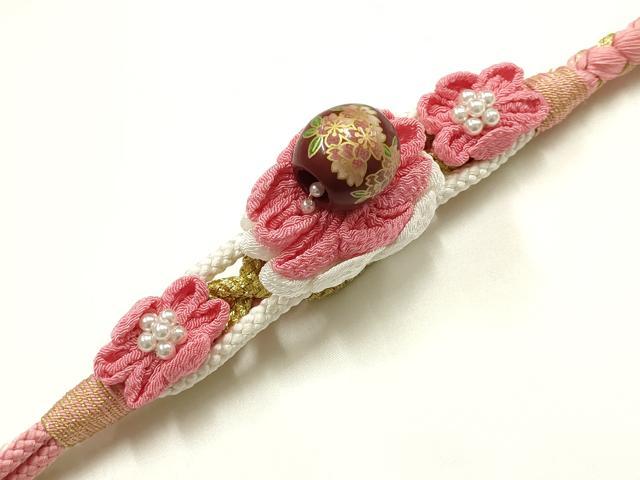 平和屋着物●和装小物　振袖用帯締め　装飾　飾り玉　つまみ細工　ビーズ　金糸　撚り房　逸品　未使用　AABJ1085ay