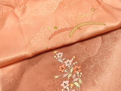 平和屋本店●和装小物　帯締め・帯揚げセット　高麗組　刺繍　草花文　金糸　暈し染め　逸品　未使用　AABJ1120ay