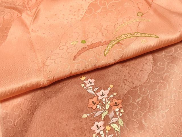 平和屋本店●和装小物　帯締め・帯揚げセット　高麗組　刺繍　草花文　金糸　暈し染め　逸品　未使用　AABJ1120ay