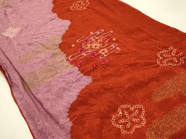 平和屋本店●和装小物　帯締め・帯揚げセット　高麗組　絞り　刺繍　霞花文　金糸　金彩　逸品　未使用　AABJ1121ay