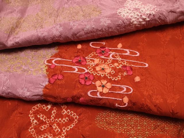 平和屋本店●和装小物　帯締め・帯揚げセット　高麗組　絞り　刺繍　霞花文　金糸　金彩　逸品　未使用　AABJ1121ay