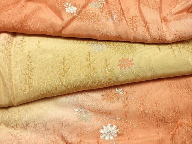 平和屋本店●和装小物　帯締め・帯揚げセット　高麗組 綾出し　草花文　金糸　金銀彩　暈し染め　逸品　未使用　AABJ1127ay
