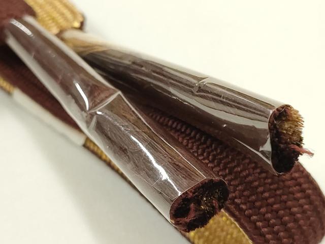 平和屋本店●和装小物　帯締め・帯揚げセット　高麗組 綾出し　麻の葉模様　金糸　逸品　未使用　AABJ1134ay