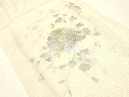 平和屋本店●和装小物　帯締め・帯揚げ・扇子セット　礼装用　笹浪組　鏡裏花文　金銀糸　金銀彩　亀房付き　逸品　未使用　AABJ1139ay
