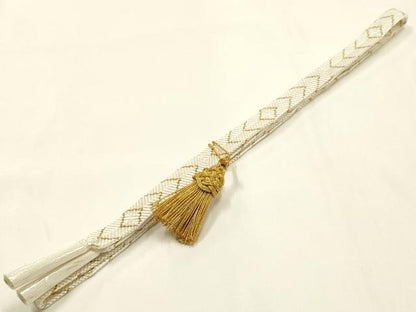 平和屋本店●和装小物　帯締め・帯揚げ・扇子セット　礼装用　笹浪組　刺繍　扇花文　金糸　金彩　亀房付き　逸品　未使用　AABJ1141ay