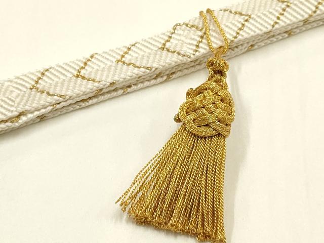 平和屋本店●和装小物　帯締め・帯揚げ・扇子セット　礼装用　笹浪組　刺繍　扇花文　金糸　金彩　亀房付き　逸品　未使用　AABJ1141ay
