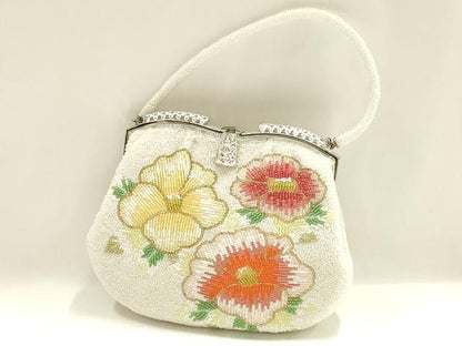 平和屋着物▼和装小物　和装バッグ　ハンドバッグ　ビーズバッグ　花柄　椿　逸品　AABJ1144ay