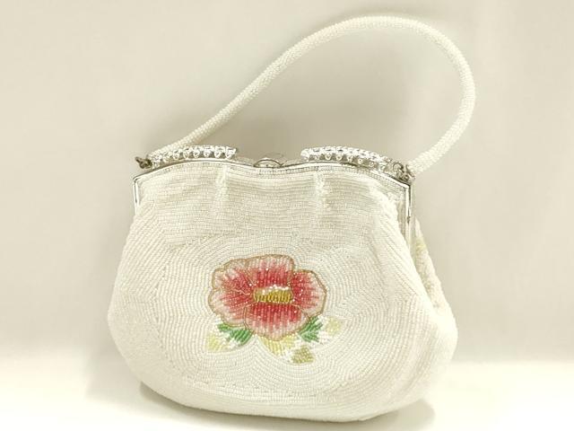 平和屋着物▼和装小物　和装バッグ　ハンドバッグ　ビーズバッグ　花柄　椿　逸品　AABJ1144ay
