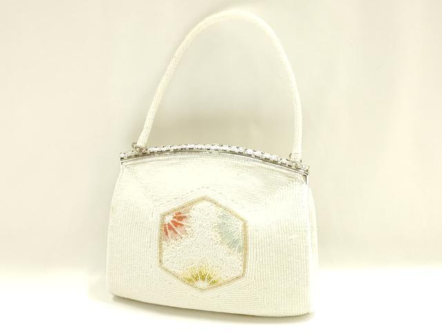 平和屋着物▼和装小物　和装バッグ　ハンドバッグ　ビーズバッグ　花亀甲　逸品　AABJ1146ay