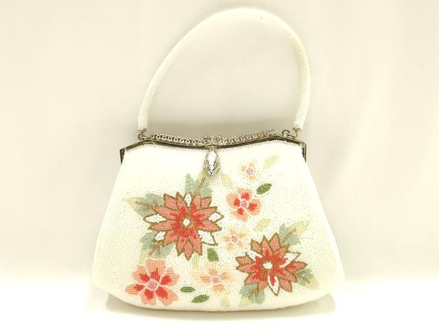 平和屋着物▼和装小物　和装バッグ　ハンドバッグ　ビーズバッグ　花柄　逸品　AABJ1147ay