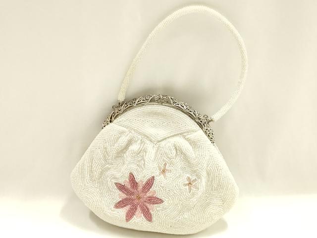 平和屋着物▼和装小物　和装バッグ　ハンドバッグ　ビーズバッグ　花柄　逸品　AABJ1148ay