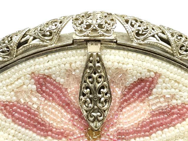平和屋着物▼和装小物　和装バッグ　ハンドバッグ　ビーズバッグ　花柄　逸品　AABJ1148ay