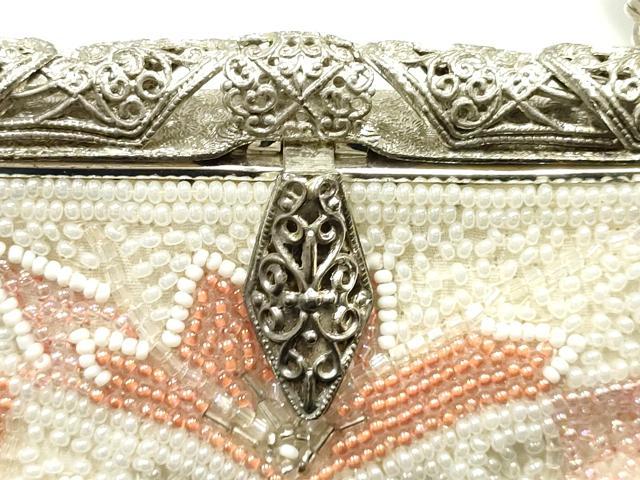 平和屋着物▼和装小物　和装バッグ　ハンドバッグ　ビーズバッグ　花柄　逸品　AABJ1149ay