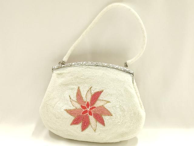 平和屋着物▼和装小物　和装バッグ　ハンドバッグ　ビーズバッグ　花柄　逸品　AABJ1154ay