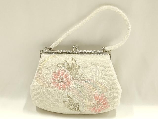 平和屋着物▼和装小物　和装バッグ　ハンドバッグ　ビーズバッグ　花柄　がま口　逸品　AABJ1158ay