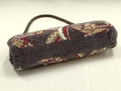 平和屋着物▼和装小物　和装バッグ　ハンドバッグ　ビーズバッグ　草花文　がま口　逸品　AABJ1159ay