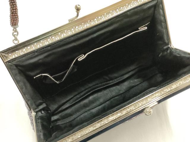 平和屋着物▼和装小物　和装バッグ　ハンドバッグ　ビーズバッグ　草花文　がま口　逸品　AABJ1159ay