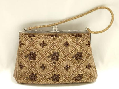 平和屋着物▼和装小物　和装バッグ　ハンドバッグ　ビーズバッグ　花柄　逸品　AABJ1161ay