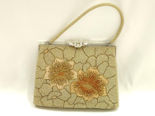 平和屋着物▼和装小物　和装バッグ　ハンドバッグ　ビーズバッグ　花柄　逸品　AABJ1165ay