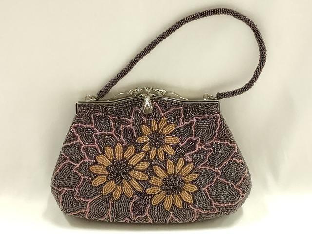 平和屋着物▼和装小物　和装バッグ　ハンドバッグ　ビーズバッグ　花柄　逸品　AABJ1166ay