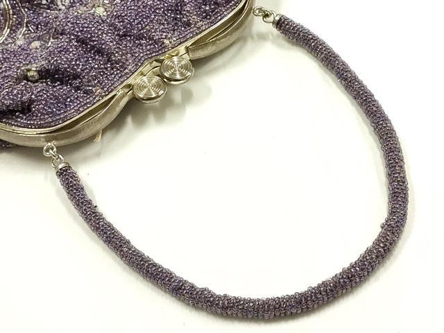 平和屋着物▼和装小物　和装バッグ　ハンドバッグ　ビーズバッグ　花柄　ラインストーン　がま口　逸品　AABJ1168ay
