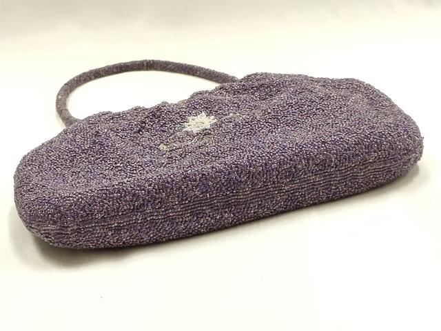 平和屋着物▼和装小物　和装バッグ　ハンドバッグ　ビーズバッグ　花柄　ラインストーン　がま口　逸品　AABJ1168ay