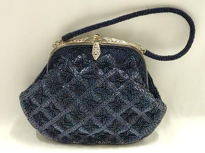 平和屋着物▼和装小物　和装バッグ　ハンドバッグ　ビーズバッグ　斜め格子　逸品　AABJ1170ay