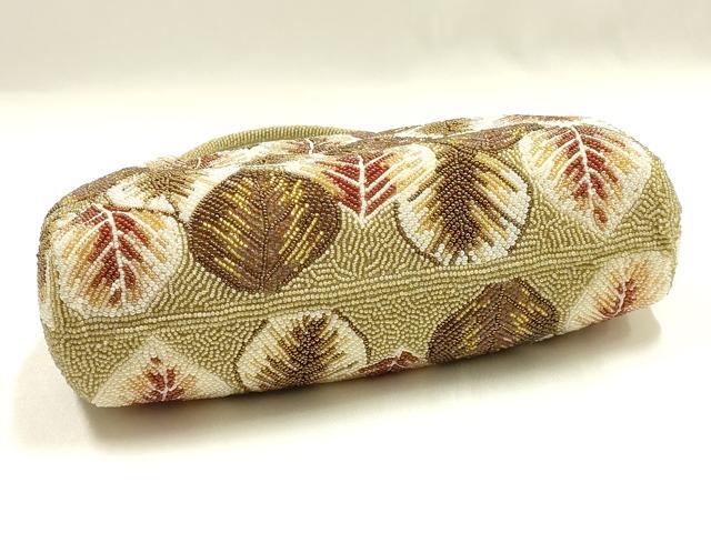 平和屋着物▼和装小物　和装バッグ　ハンドバッグ　ビーズバッグ　葉尽くし　逸品　AABJ1171ay