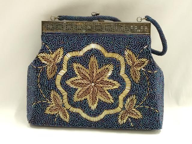 平和屋着物▼和装小物　和装バッグ　ハンドバッグ　ビーズバッグ　花柄　逸品　AABJ1180ay