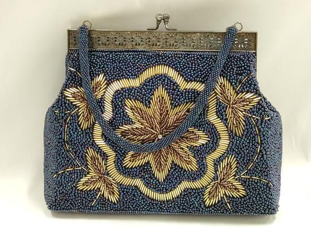 平和屋着物▼和装小物　和装バッグ　ハンドバッグ　ビーズバッグ　花柄　逸品　AABJ1180ay