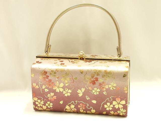 平和屋着物▼和装小物　和装バッグ　ハンドバッグ　雪輪花文　桜　金彩　逸品　AABJ1184ay
