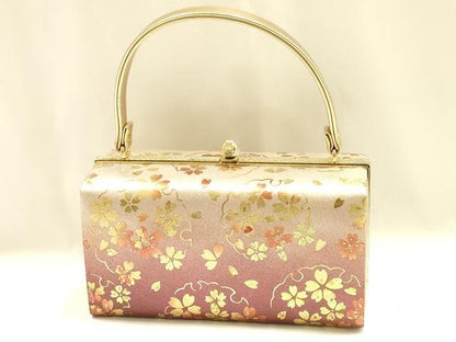 平和屋着物▼和装小物　和装バッグ　ハンドバッグ　雪輪花文　桜　金彩　逸品　AABJ1184ay