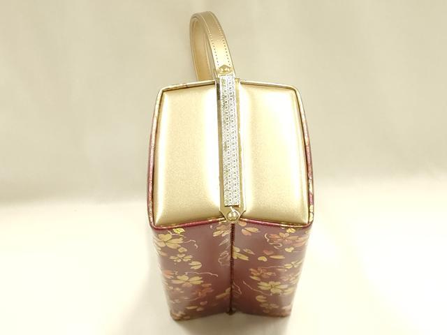 平和屋着物▼和装小物　和装バッグ　ハンドバッグ　雪輪花文　桜　金彩　逸品　AABJ1184ay