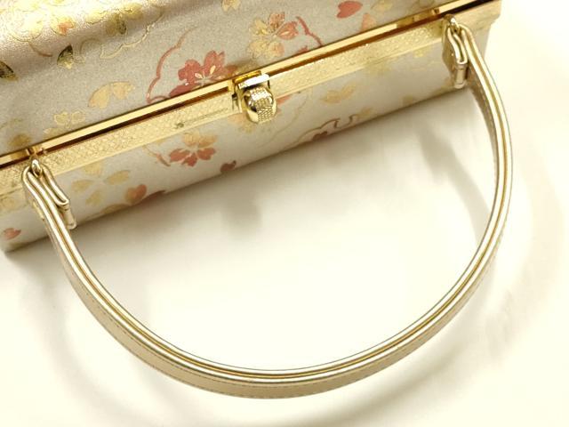 平和屋着物▼和装小物　和装バッグ　ハンドバッグ　雪輪花文　桜　金彩　逸品　AABJ1184ay