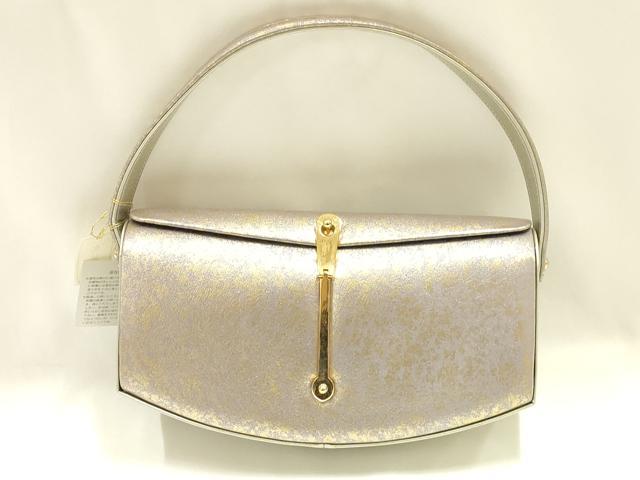 平和屋着物▼和装小物　和装バッグ　ハンドバッグ　金彩　皮製品　逸品　未使用　AABJ1189ay