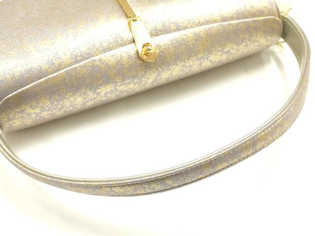 平和屋着物▼和装小物　和装バッグ　ハンドバッグ　金彩　皮製品　逸品　未使用　AABJ1189ay