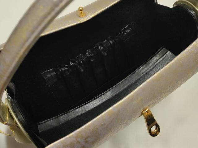 平和屋着物▼和装小物　和装バッグ　ハンドバッグ　金彩　皮製品　逸品　未使用　AABJ1189ay