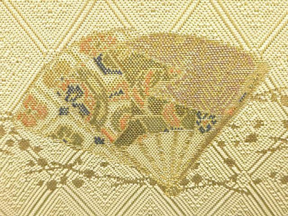 平和屋着物▼和装小物　和装バッグ　九百佐賀錦　ハンドバッグ　吉祥文　扇子　金糸　帯地使用　逸品　AABJ1191ay