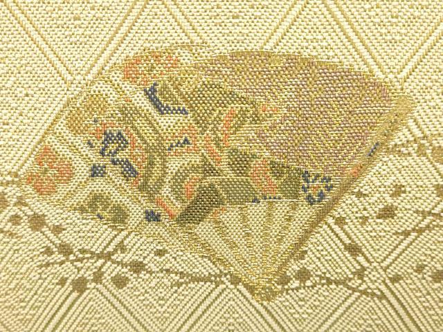 平和屋着物▼和装小物　和装バッグ　九百佐賀錦　ハンドバッグ　吉祥文　扇子　金糸　帯地使用　逸品　AABJ1191ay