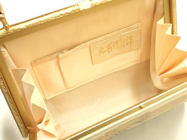 平和屋着物▼和装小物　和装バッグ　九百佐賀錦　ハンドバッグ　吉祥文　扇子　金糸　帯地使用　逸品　AABJ1191ay