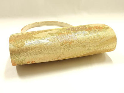 平和屋着物▼和装小物　和装バッグ　佐賀錦　ハンドバッグ　流水花文　金糸　帯地使用　逸品　AABJ1192ay