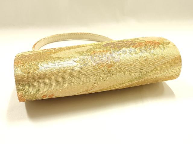 平和屋着物▼和装小物　和装バッグ　佐賀錦　ハンドバッグ　流水花文　金糸　帯地使用　逸品　AABJ1192ay