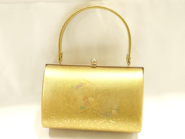 平和屋着物▼和装小物　和装バッグ　金鷲本舗 東京謹製 キンワシ印　ハンドバッグ　螺鈿　亀甲　金彩　逸品　AABJ1195ay