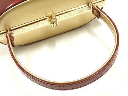 平和屋着物▼和装小物　和装バッグ　ハンドバッグ　エナメル　赤×金　逸品　AABJ1198ay