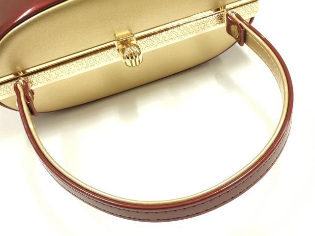 平和屋着物▼和装小物　和装バッグ　ハンドバッグ　エナメル　赤×金　逸品　AABJ1198ay