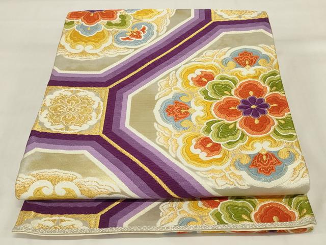 平和屋着物◎六通柄袋帯 唐織 正倉院蜀甲華文 金糸 正絹 逸品 AABJ1201ou
