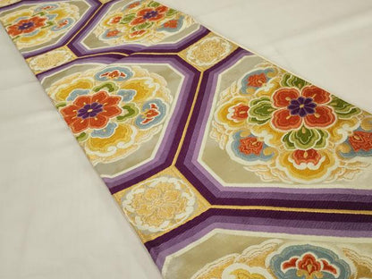 平和屋着物◎六通柄袋帯 唐織 正倉院蜀甲華文 金糸 正絹 逸品 AABJ1201ou