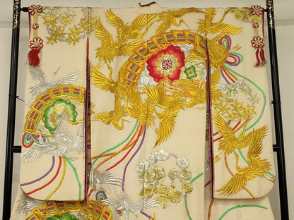 平和屋本店●色打掛　和装　結婚式　婚礼　神社挙式　花嫁　総刺繍　扇面飛鶴花文　十二単風　金銀糸　逸品　AABJ1209ou