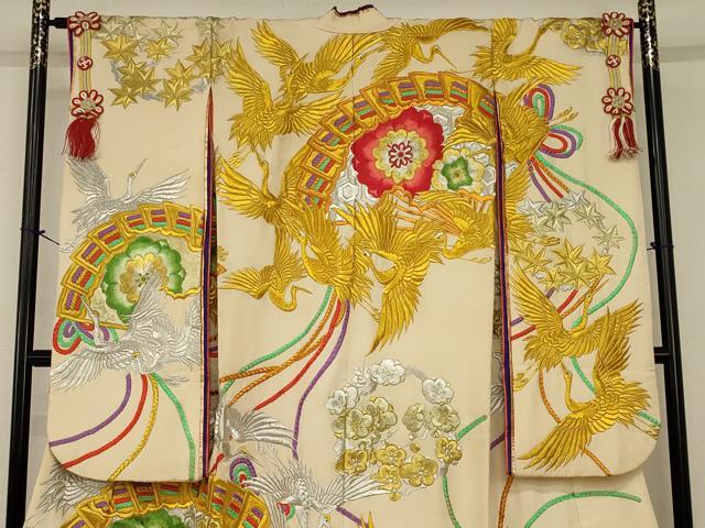 平和屋本店●色打掛　和装　結婚式　婚礼　神社挙式　花嫁　総刺繍　扇面飛鶴花文　十二単風　金銀糸　逸品　AABJ1209ou