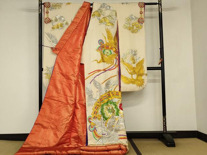 平和屋本店●色打掛　和装　結婚式　婚礼　神社挙式　花嫁　総刺繍　扇面飛鶴花文　十二単風　金銀糸　逸品　AABJ1209ou